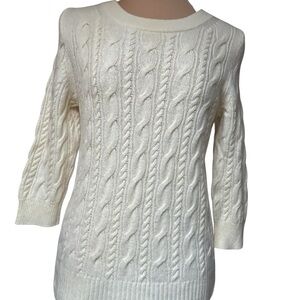 J Crew 100% Italian Cashmere Cable Knit Sweater Cream Size Large Luxury Soft